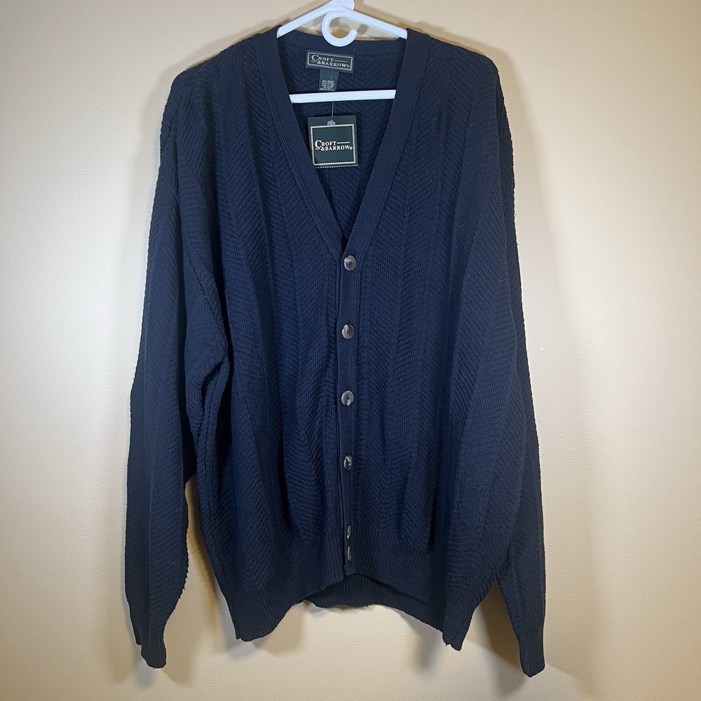 Vtg Croft And Barrow Men's Sweater Cardigan Navy Blue Button Up XXL NWT Grandpa